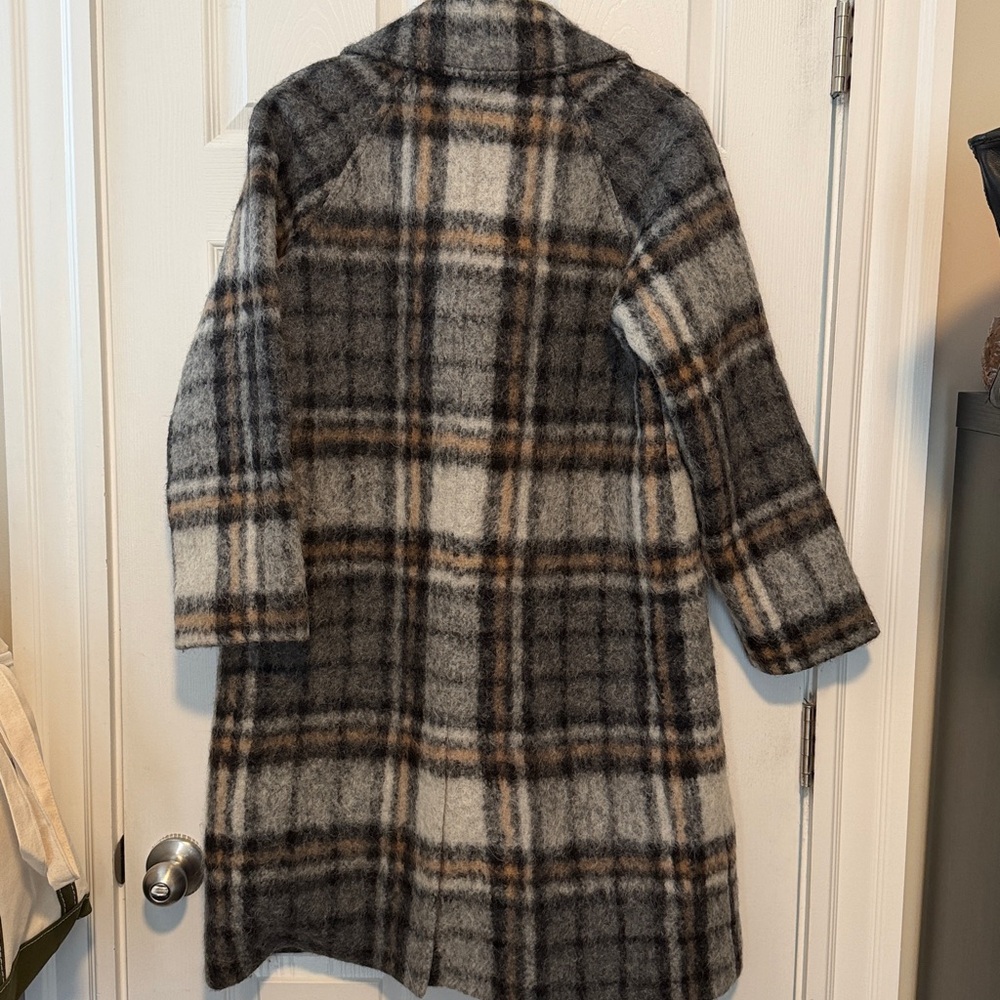 COS Plaid Brushed Mohair Wool Coat Gray Size 6 - Picture 7 of 15